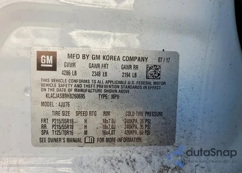 2017 Buick Encore Preferred from USA, damaged, VIN KL4CJASB9HB260695